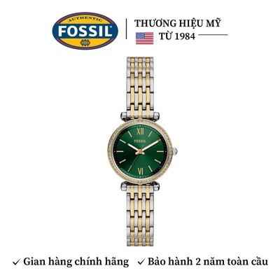Đồng hồ nữ Fossil CARLIE ES5439 mặt xanh lá, 28MM viền đính đá, dây thép không gỉ 2-tone