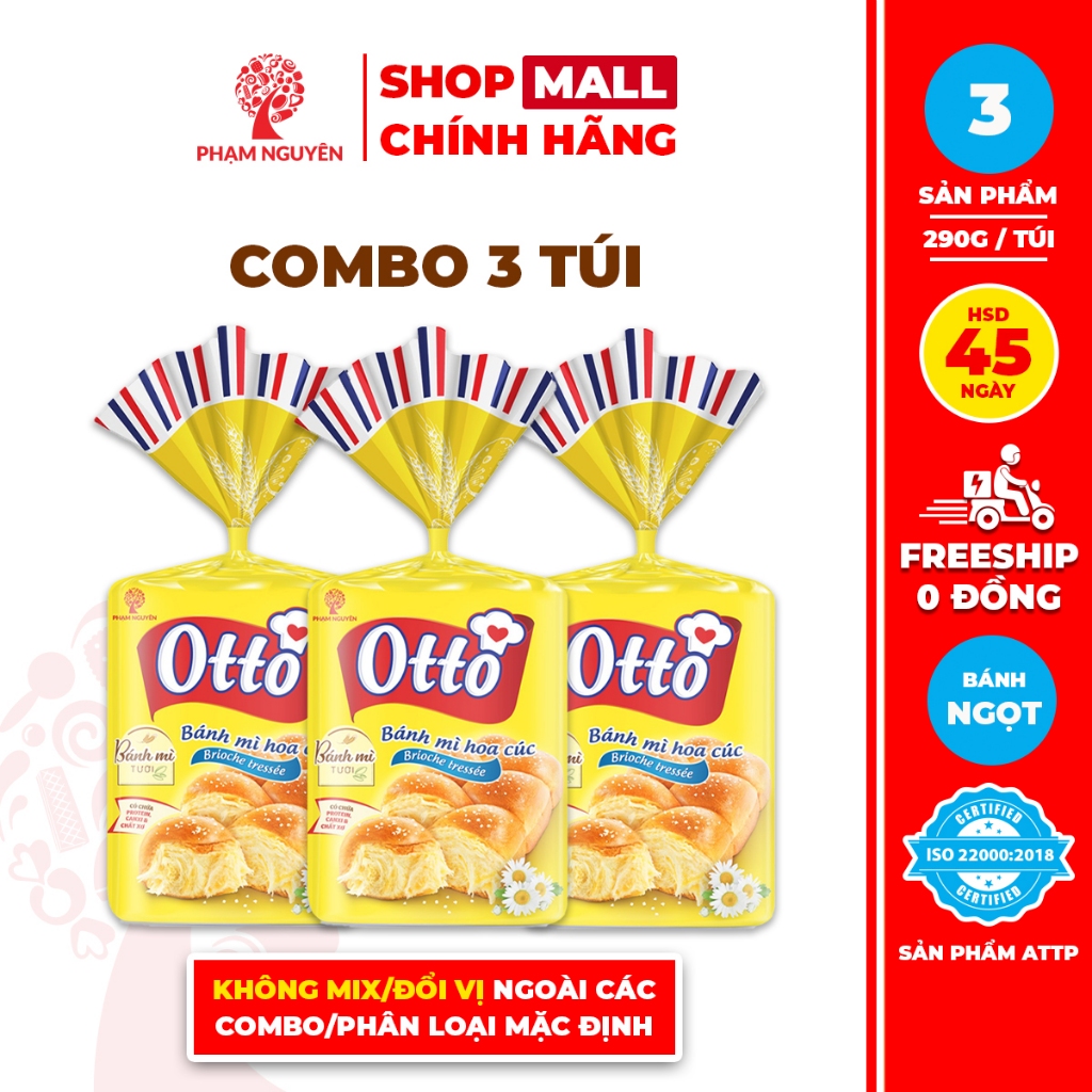Combo 3 Túi Bánh mì Hoa Cúc Otto Phạm Nguyên - Otto Brioche Tressée 290g | Bánh ăn sáng | Đồ ăn vặt