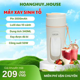 Máy xay sinh tố mini cầm tay đa năng 10 lưỡi, sạc pin tích điện 3000mAh, công suất 50W dạng cốc xay được đá bi 340ml