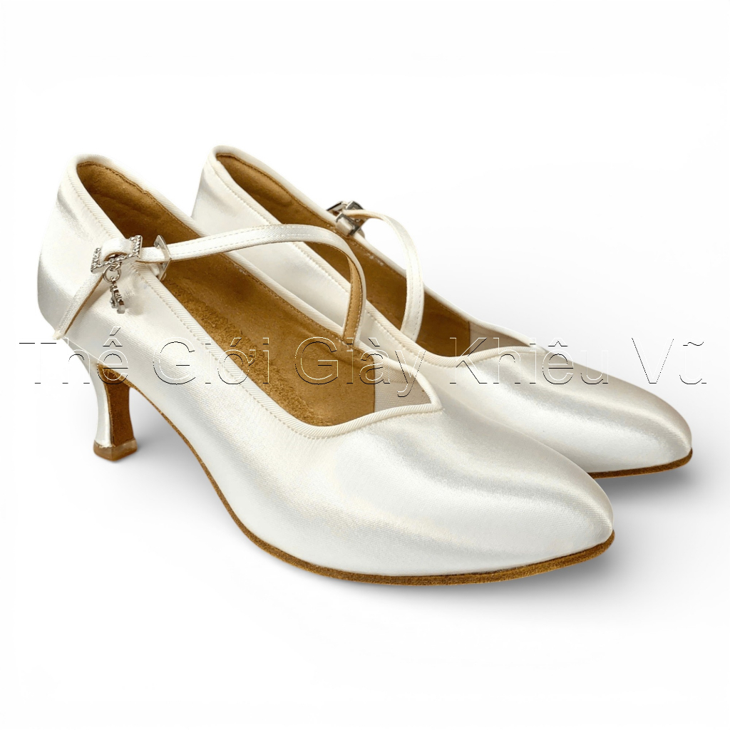 Giầy Khiêu Vũ Dancesports Standard Nữ BD Dance 138 Gót 6.5cm (138BD6P) - Satin Trắng (Tặng Túi Đựng 