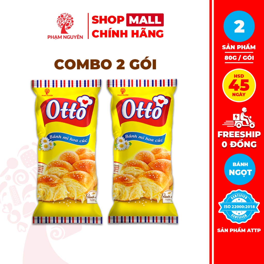 Combo 2 Gói Bánh mì Hoa Cúc Mini Otto Phạm Nguyên - Otto Mini Brioche Tressée 80g | Bánh ăn sáng | Đ