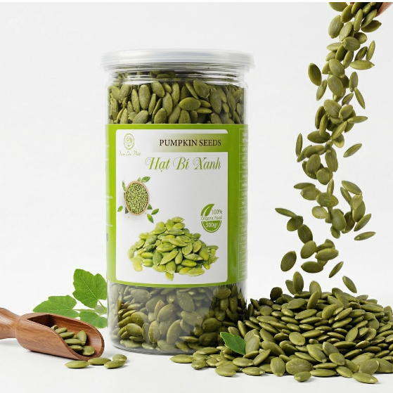 Nhân hạt bí xanh tách vỏ rang giòn ăn liền giàu dinh dưỡng 500g Xuân An Nuts