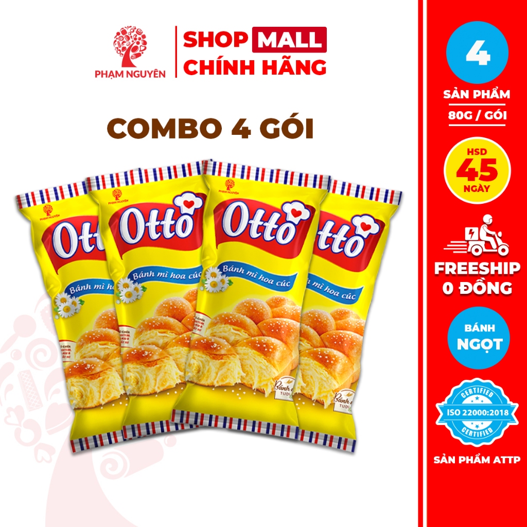 Combo 4 Gói Bánh mì Hoa Cúc Mini Otto Phạm Nguyên - Otto Mini Brioche Tressée 80g | Đồ ăn vặt