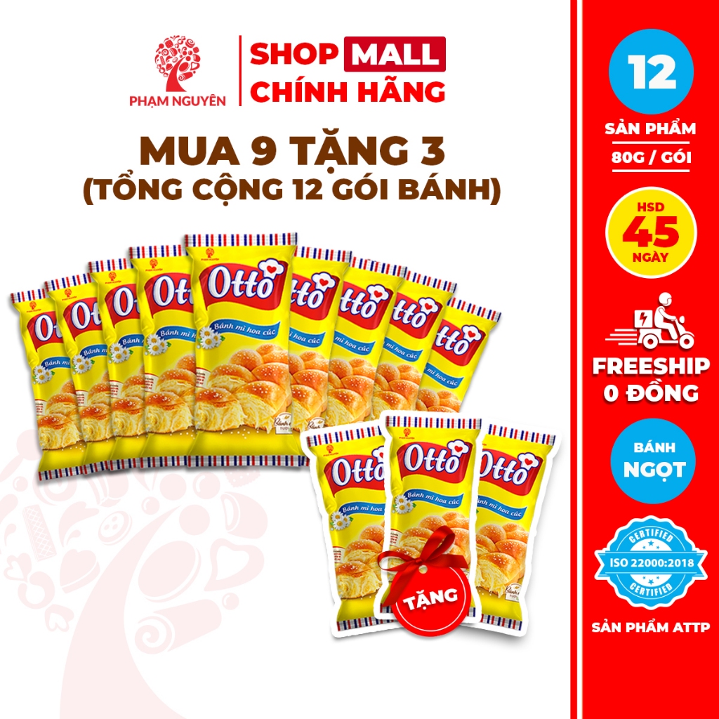 [MUA 9 TẶNG 3] Tổng cộng 12 Gói Bánh mì Hoa Cúc Mini Otto Phạm Nguyên - Otto Mini Brioche Tressée 80