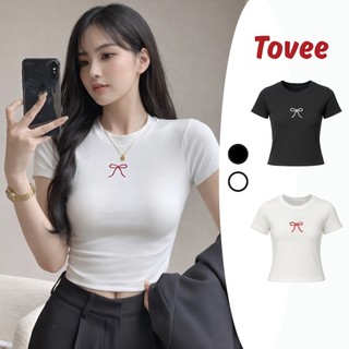 [XẢ HÀNG] Áo Croptop TAY NGẮN THÊU 1 NƠ Chất Thun Gân BM24, Áo Thun Cổ Tròn Kiểu Sexy Nữ Ôm Body Đẹp Tôn Dáng TOVEE