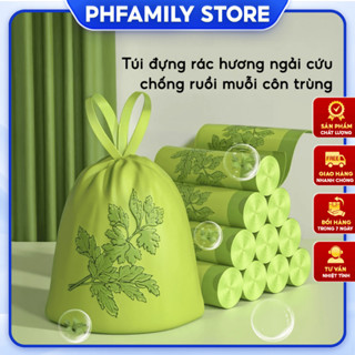 Túi Đựng Rác Ngải Cứu Cuộn 50 Túi Có Dây Rút Tiện Lợi Khử Mùi Kháng Khuẩn Túi Rác Gia Đình Dày Dai Chống Rò Rỉ