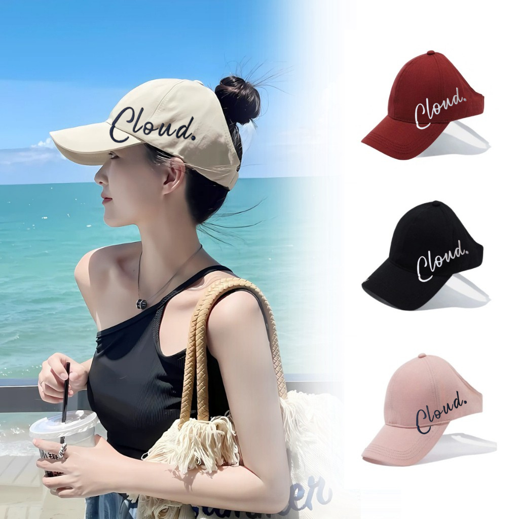 Mũ chống nắng nửa đầu thời trang, nón lưỡi trai thêu Cloud hở đầu chất kaki vành rộng có quai điều chỉnh