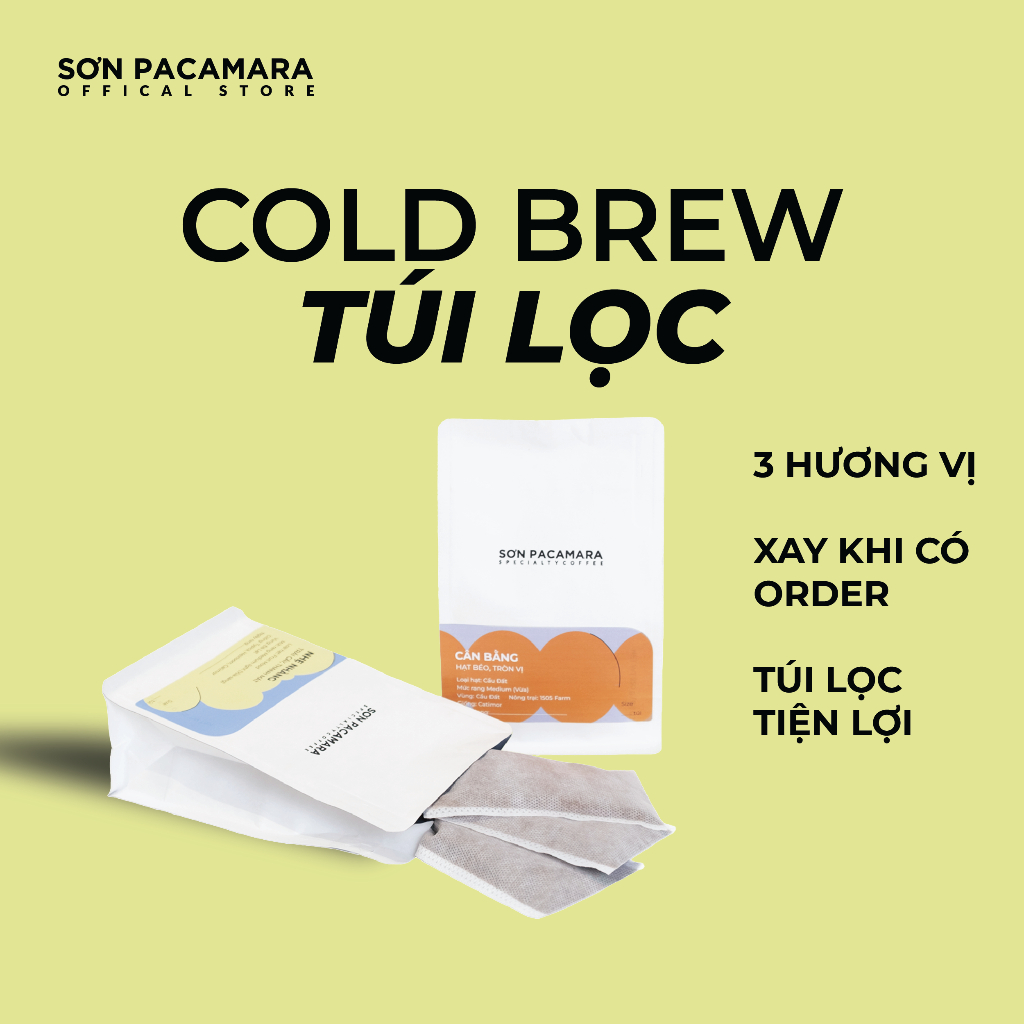 Cà Phê Cold Brew Túi Lọc Sơn Pacamara, Hương Vị Nhẹ Nhàng / Cân Bằng / Đậm Đà, Size 3 Túi / 7 Túi