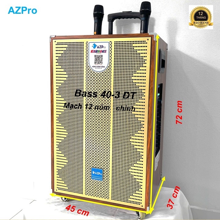 Loa kéo Bluetooth chính hãng Azpro AZ-L16 Pluss,bass 40-3 đường tiếng kèm 2 micro,Mạch 12 núm chỉnh