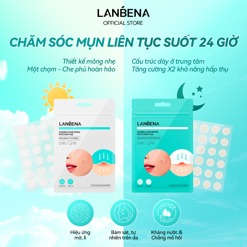 LANBENA Miếng dán mụn (ngày và đêm) -Miếng Dán Mụn Vô Hình Hỗ Trợ Giảm Mụn…