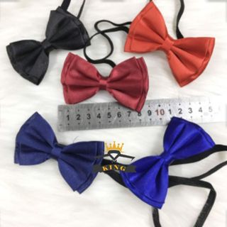 Nơ đeo cổ nhỏ và to TINY KING, nơ chú rể cho bé và người lớn vải phi bóng và vải silk 1 lớp 2 lớp dây thun, móc cài X06