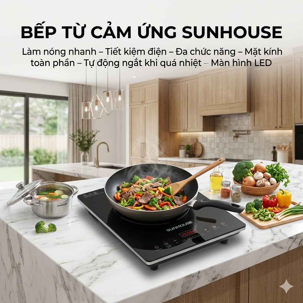 Bếp Từ SUNHOUSE Thế hệ mới SHD6011 Bảo Hành 12 Tháng, Bếp Từ Đơn Công suất 2200W Điều khiển cảm ứng