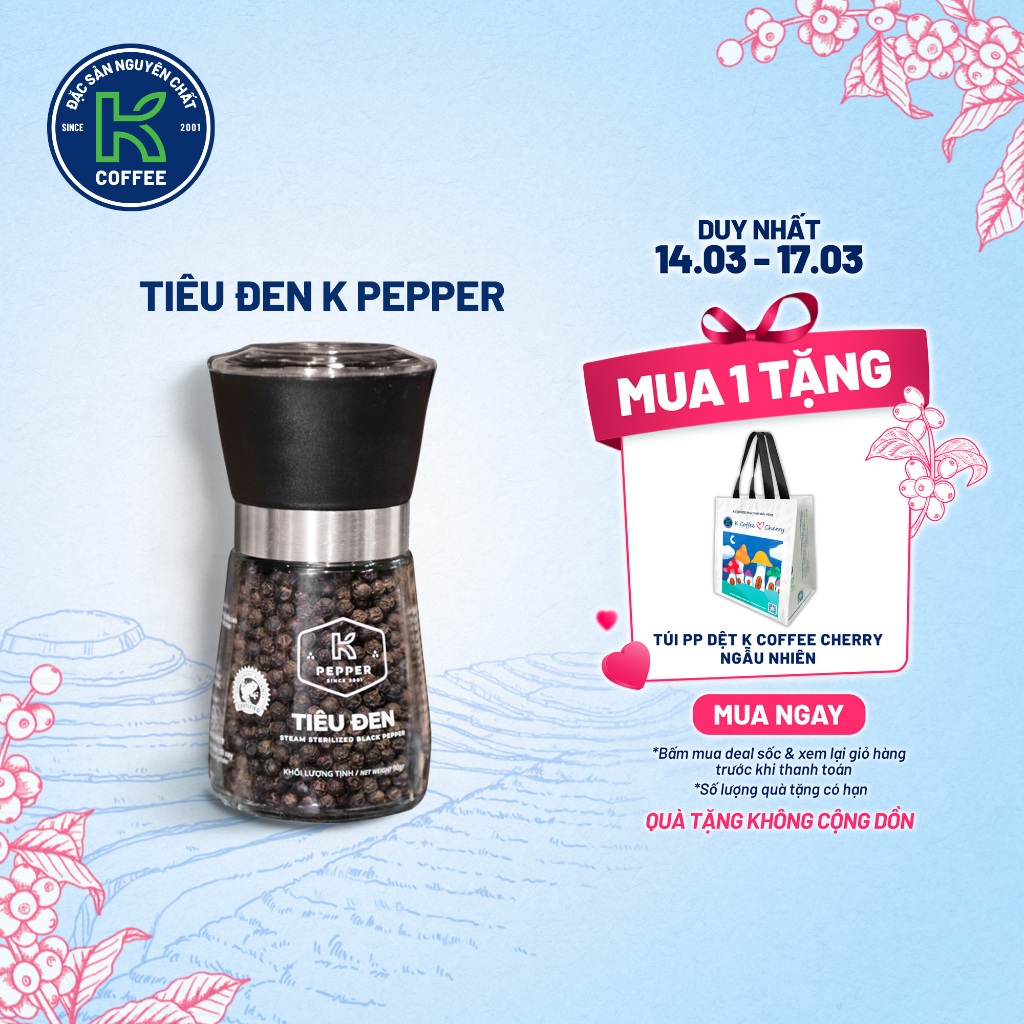 Tiêu Đen Kèm Cối Xay K Pepper 90g - Thương hiệu K PEPPER