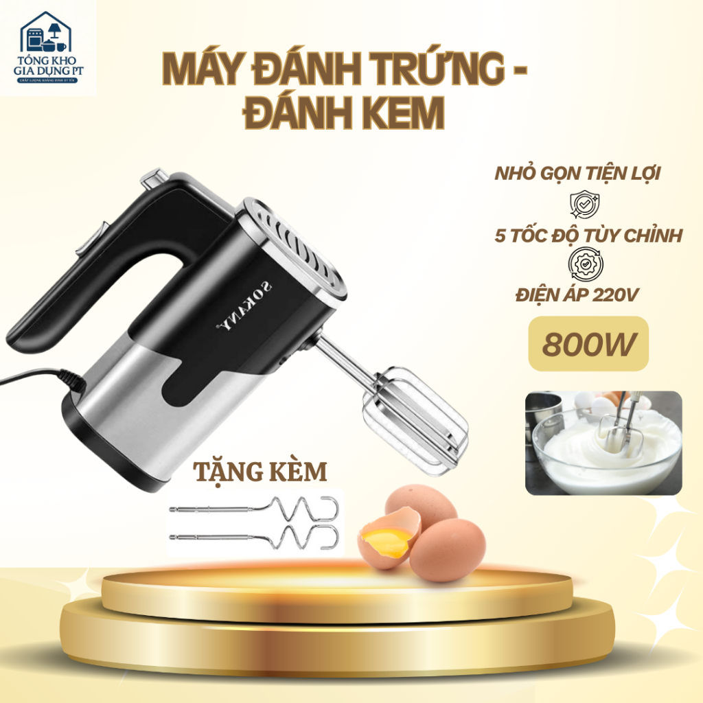 Máy Đánh Trứng Đánh Kem Nhồi Bột Cầm Tay Đa Năng Siêu Mạnh 800W, Điện Áp 220V Cao Cấp Tiện Lợi