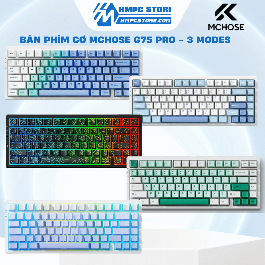 [HÀNG CHÍNH HÃNG] Bàn phím cơ MCHOSE G75 Pro - 3 Modes | Arctic Snow - Black - Glacier Gradient - Bl