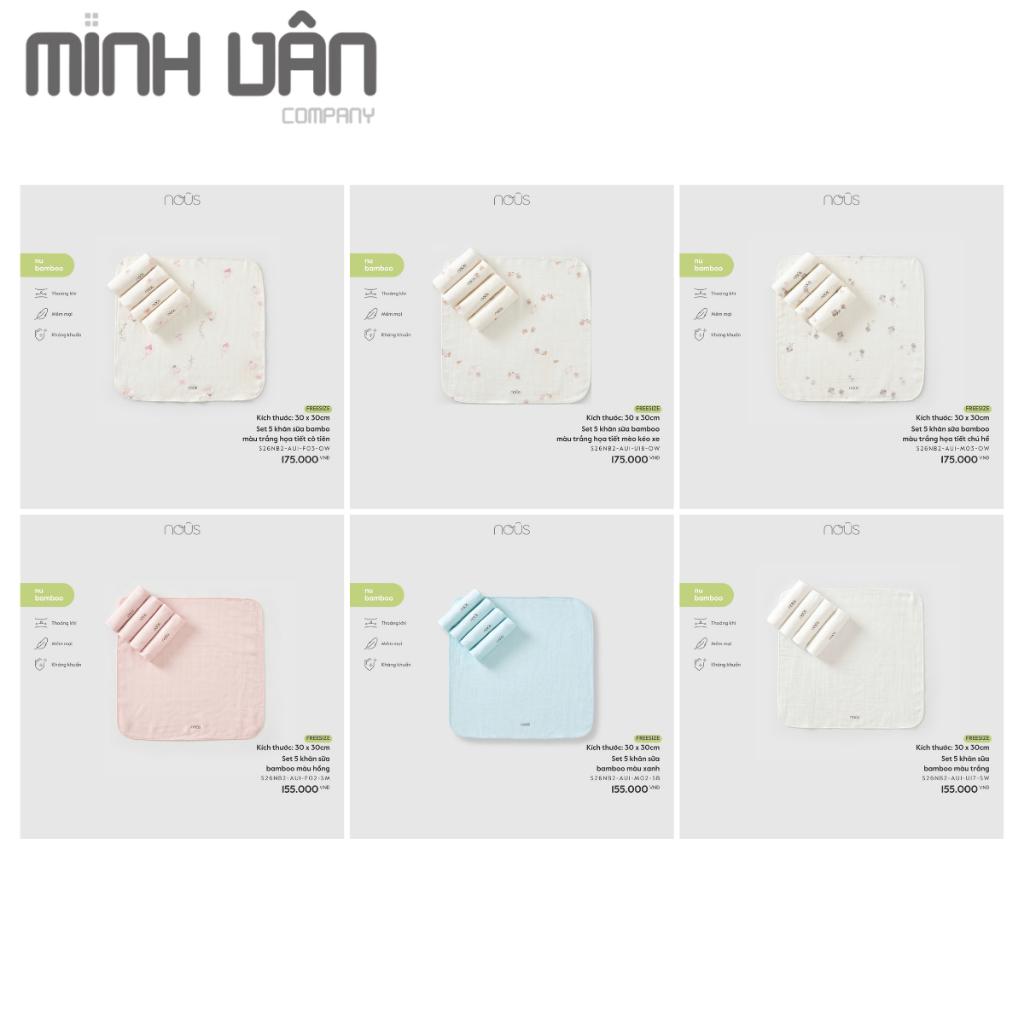 [Full] Set 5 khăn sữa Nous Bamboo