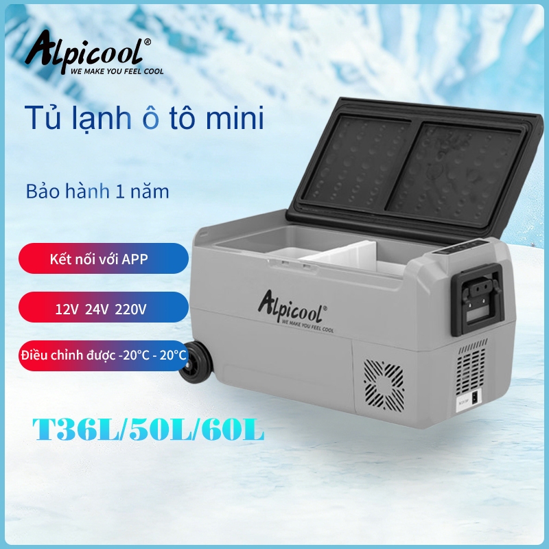 Alpicool 36L/50L/60L Car Home Dual-use Refrigerated 12v/24V tủ lạnh nhỏ trên ô tô cắm trại tủ lạnh ô