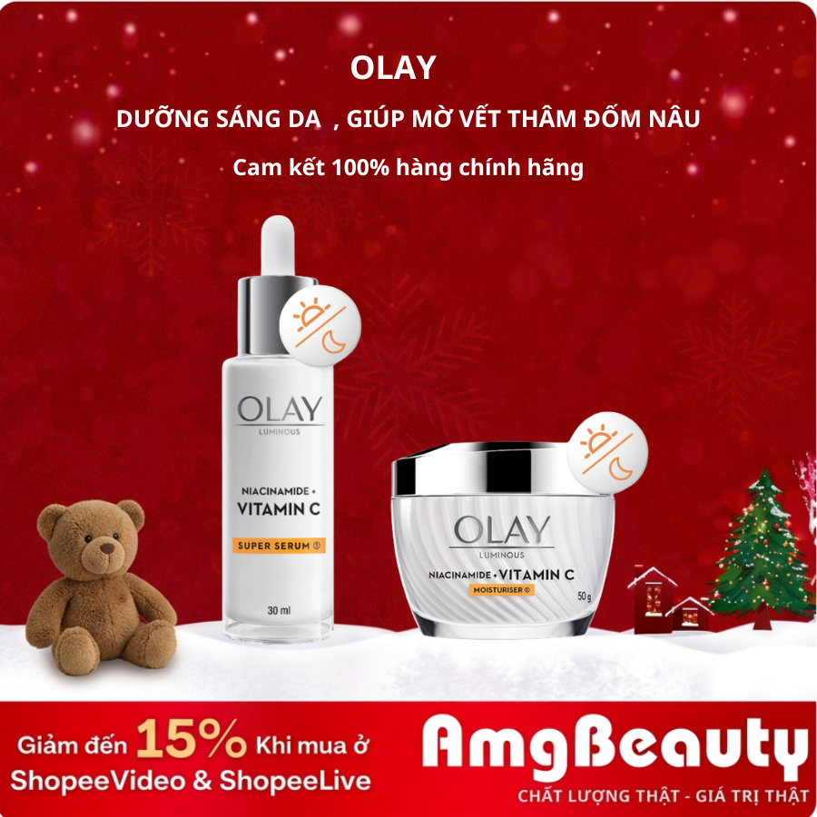 Kem Dưỡng Ẩm Ban Đêm OLAY LUMINOUS + Super Serum OLAY LUMINOUS NIACINAMIDE VITAMIN C (50G + 30ML)
