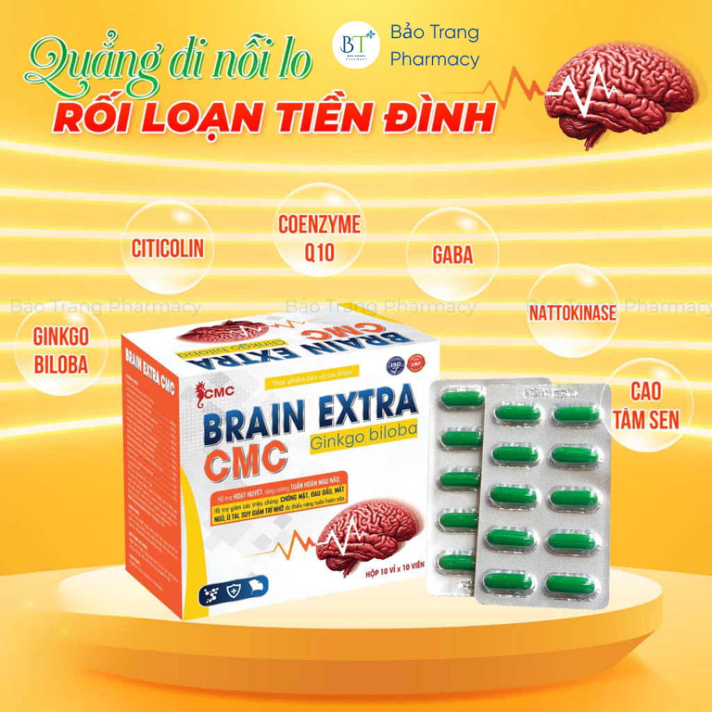 Hoạt huyết dưỡng não Brain Extra CMC giúp giảm: chóng mặt, đau đầu, mất ngủ, ù tai, suy giảm trí nhớ