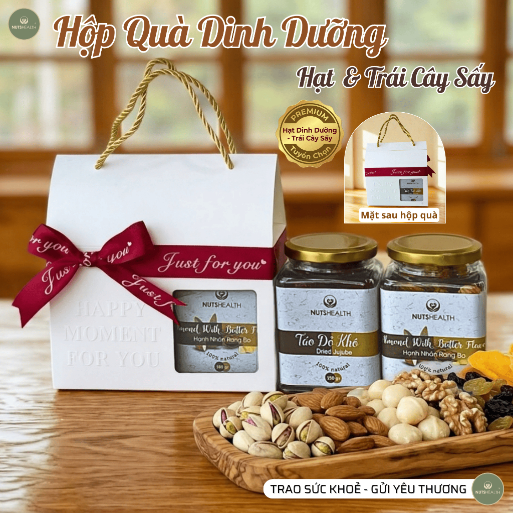 Hộp quà NUTSHEALTH 2 Hũ Hạt Dinh Dưỡng & Trái Cây Sấy -  Món quà ý nghĩa, quà tặng sinh nhật, kỷ niệm, 20/10, 8/3, 20/11