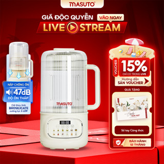 Máy Làm Sữa Hạt Masuto 1,2L Thủy Tinh Bản Đặc Biệt Chống Ồn Cường Lực Xay Hạt Nhuyễn Mịn Chống Trào 12 Chế Độ