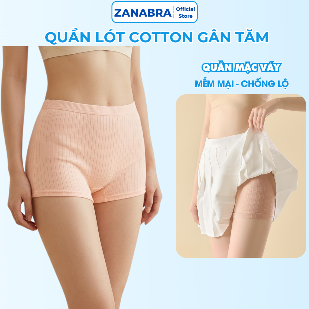 Quần mặc trong váy chất cotton gân tăm co giãn 4 chiều, quần lót nữ dáng boxer cạp vừa ZANABRA V4116