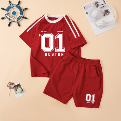 Đồ bộ bé trai, bé gái phối viền hình BOSTON - Quần áo cho bé chất liệu thun cotton - Loza Kids BF610