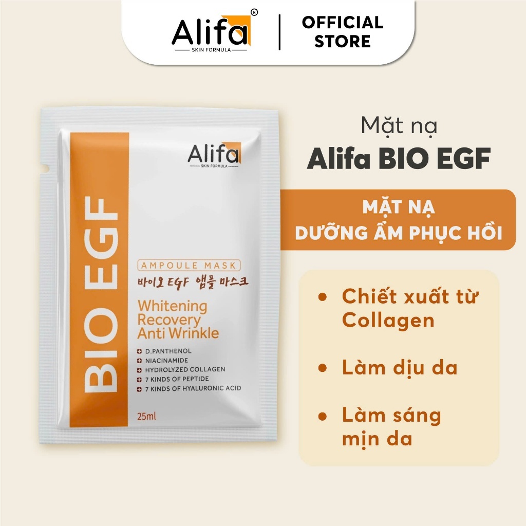 [1 miếng] Mặt nạ dưỡng ẩm, phục hồi da Alifa BIO EGF 25ml