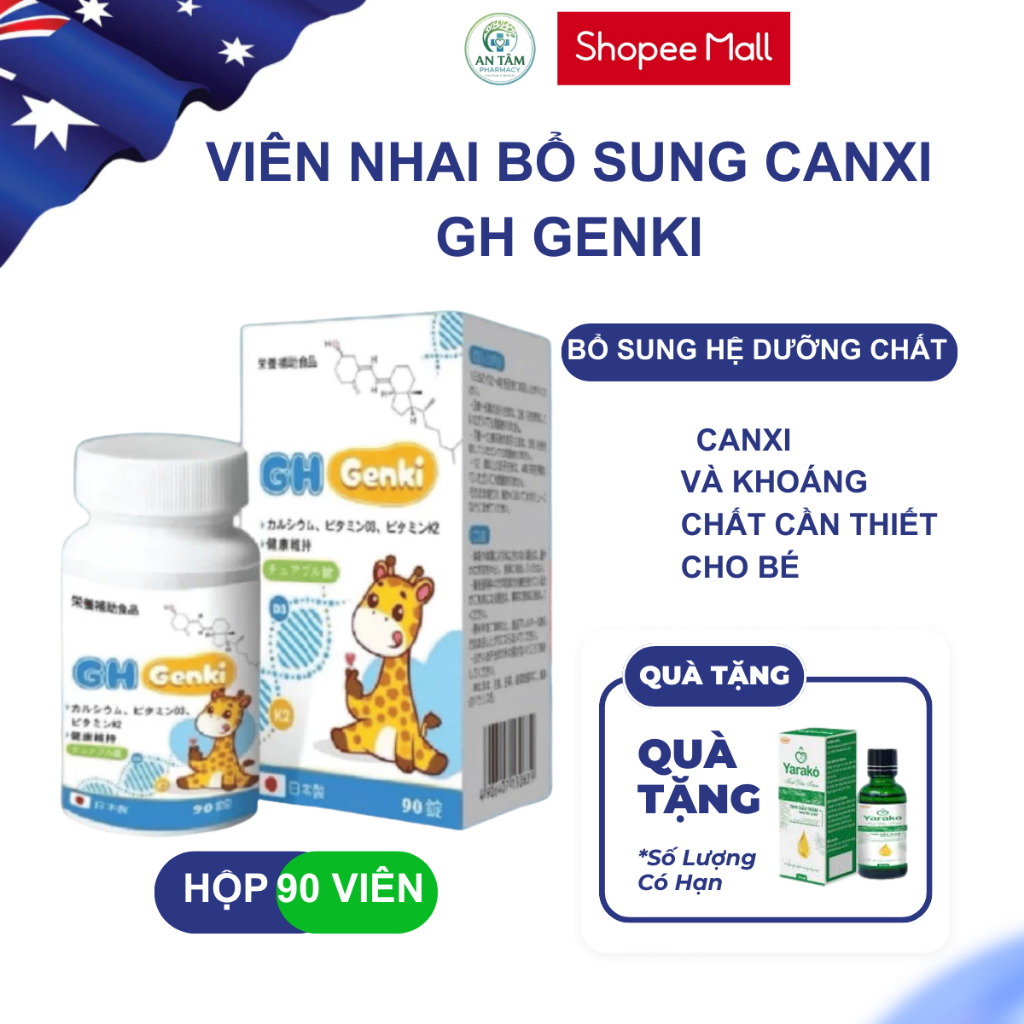 Viên Nhai Bổ Sung Canxi GH Genki Nhật Bản - Kích Hoạt Gen Tăng Chiều Cao, Vị Việt Quất Thơm Ngon
