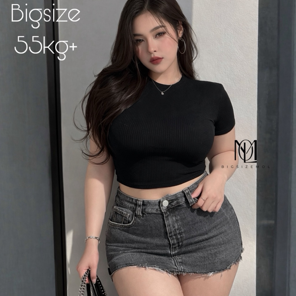 [ BIGSIZE TRÊN 55KG ] AMS28 ÁO THUN GÂN BASIC CROPTOP CỔ TRÒN TAY NGẮN bigsize nữ