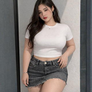 [ BIGSIZE TRÊN 55KG ] AMS28 ÁO THUN GÂN BASIC CROPTOP CỔ TRÒN TAY NGẮN bigsize nữ