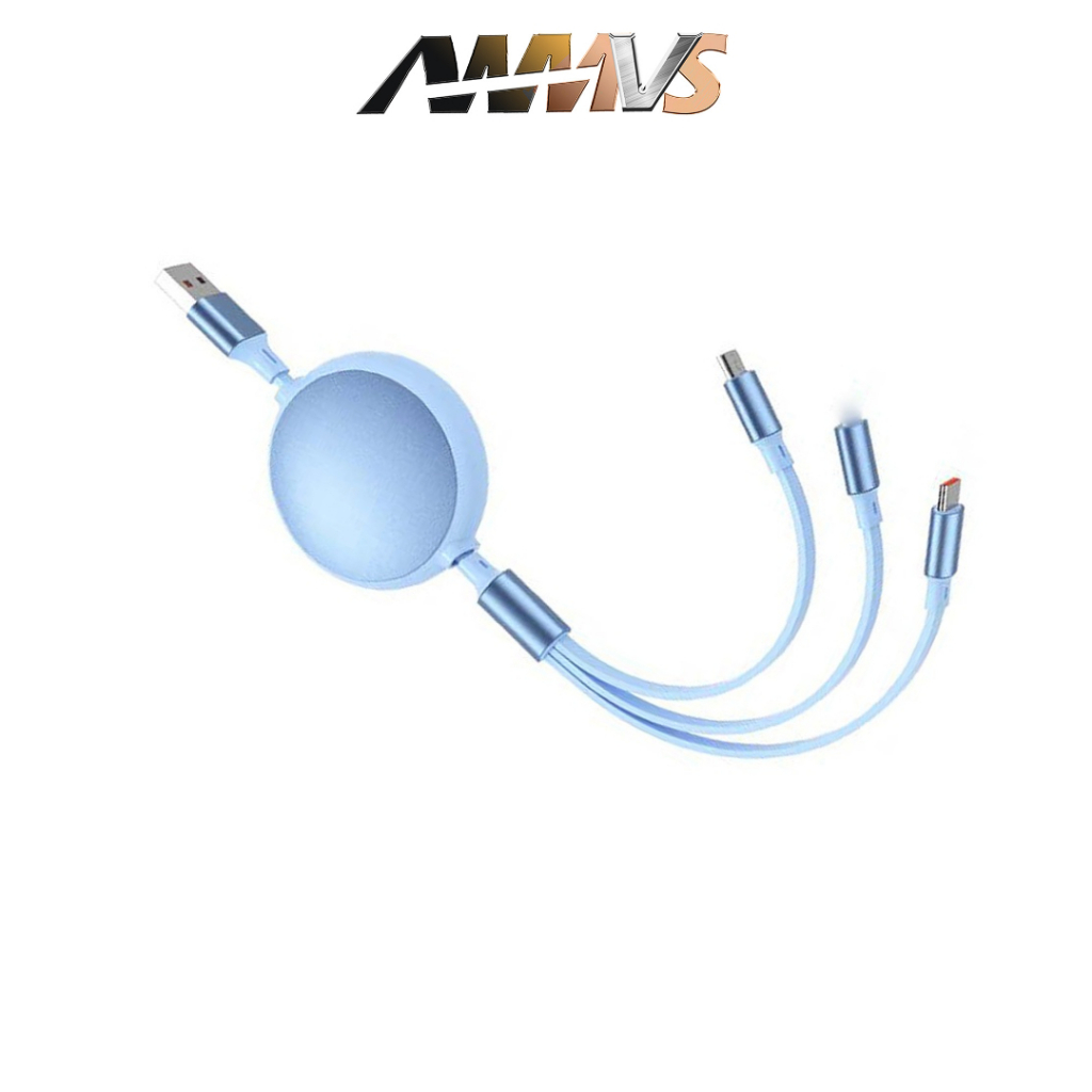 【AWMVS】Cáp sạc rút 3in1 100W đa màu, sạc nhanh Type-C Cổng táo Android