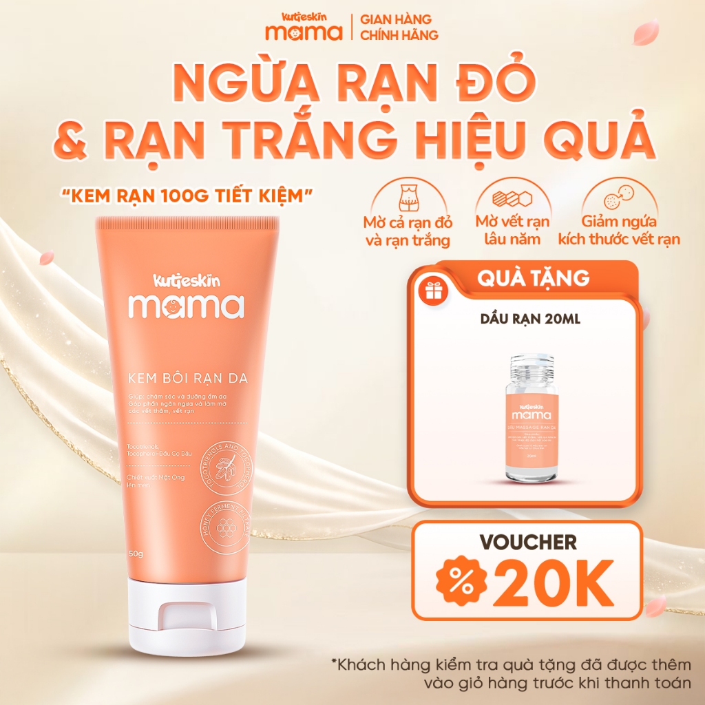 [Tuýp Lớn] Kem Trị Rạn Da Kutieskin Mama An Toàn Cho Mẹ Bầu, Mờ Rạn Do Tăng Cân Đột Ngột 100G KMR03