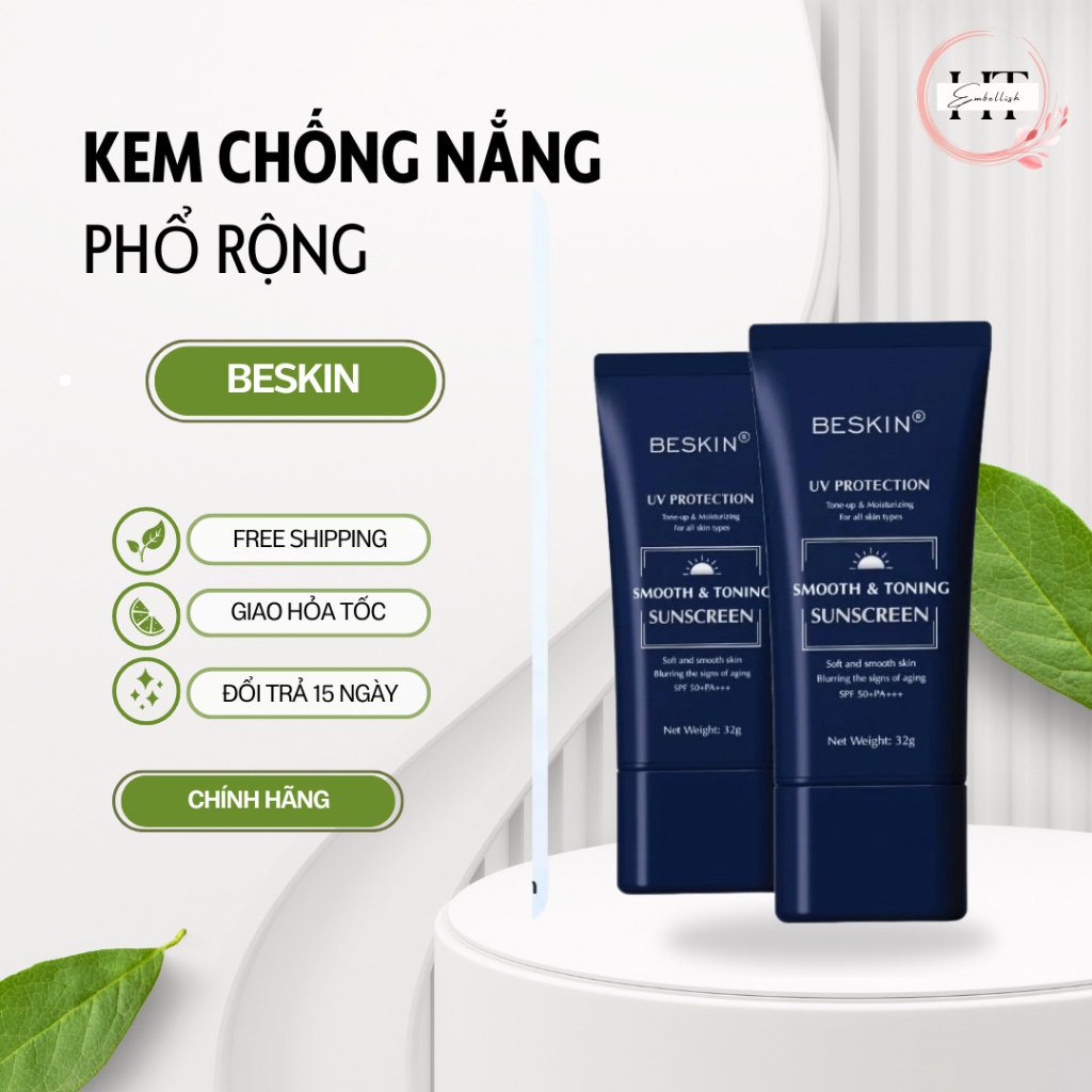 Kem Chống Nắng Smooth & Toning SPF50+ PA+++ 32g Beskin – Chống Nắng Phổ Rộng, Nâng Tông Tự Nhiên, Bả