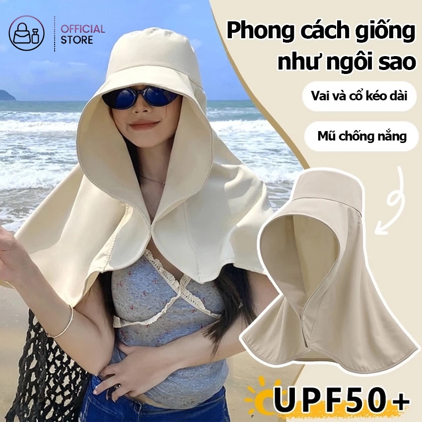 [NEW] Mũ chống nắng nữ vành rộng che nắng toàn diện chống tia uv có khăn choàng bảo vệ cổ mặt SPF50+