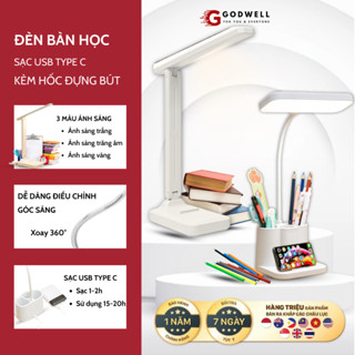 Đèn Học Chống Cận Tiết Kiệm Điện Bảo Vệ Mắt GODWELL, Đèn Đọc Sách Tích Điện Có Nút Cảm Ứng 3 Chế Độ Ánh Sáng