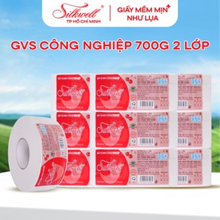 Combo 10 cuộn giấy vệ sinh công nghiệp Silkwell 700G 2 lớp có lõi, giấy vệ sinh cuộn to, 100% bột giấy tự nhiên