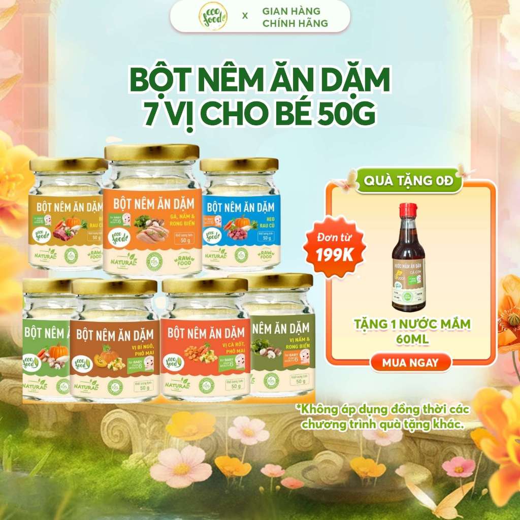 Bột Nêm Ăn Dặm Cho Bé ECOFOOD - Gia Vị Ăn Dặm Vị Heo,Bò,Gà,Vị Rau Củ Tổng Hợp,Cà Rốt,Nấm - 50gr