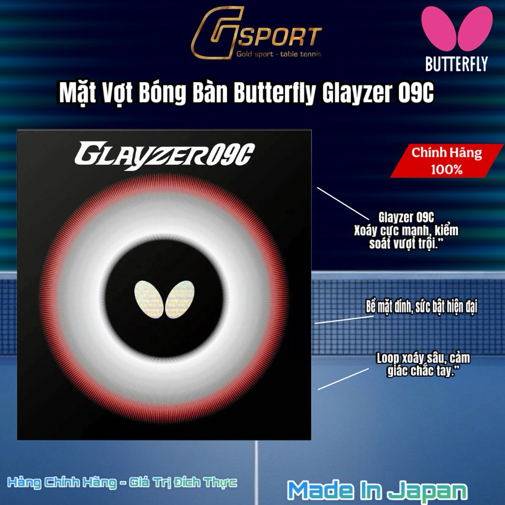 MẶT VỢT BÓNG BÀN BUTTERFLY GLAYZER 09C - HÀNG CHÍNH HÃNG MADE IN JAPAN