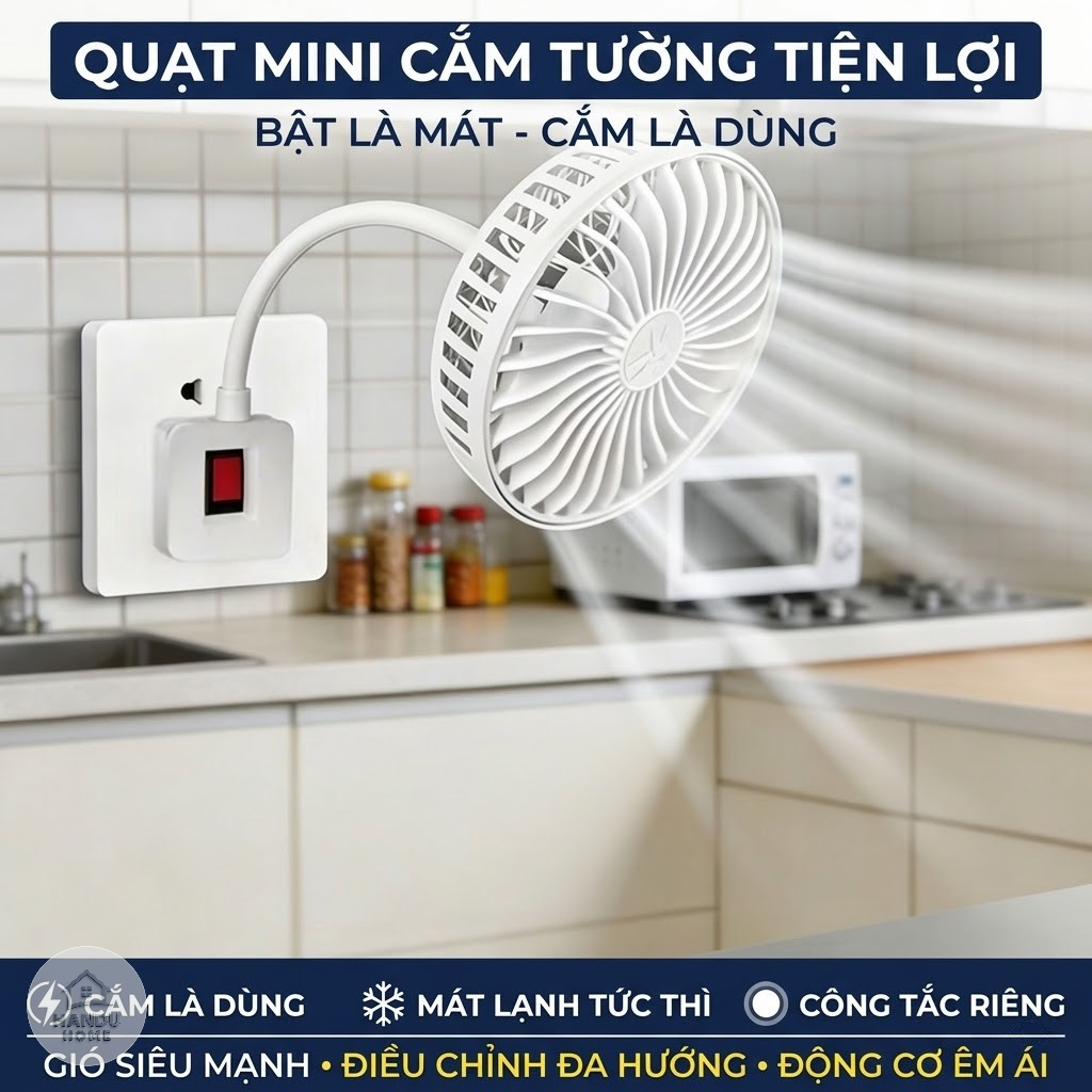 Quạt Để Bàn Mini 3 Cánh Siêu Êm Xoay 360 Độ - Thiết Kế Lồng An Toàn Kèm Công Tắc Tiện Lợi Phù Hợp Với Mọi Không Gian