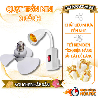 Quạt Trần Mini Gắn Đui Đèn 3 Cánh – Quạt Trần Mini Có Phích Cắm - Tiết Kiệm Điện, Nhỏ Gọn