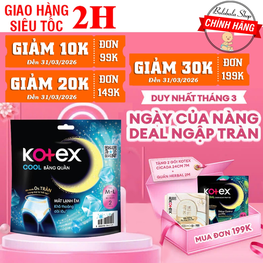 Băng vệ sinh Kotex Dạng Quần Cool cỡ M/L 2 Miếng - băng quần Kotex