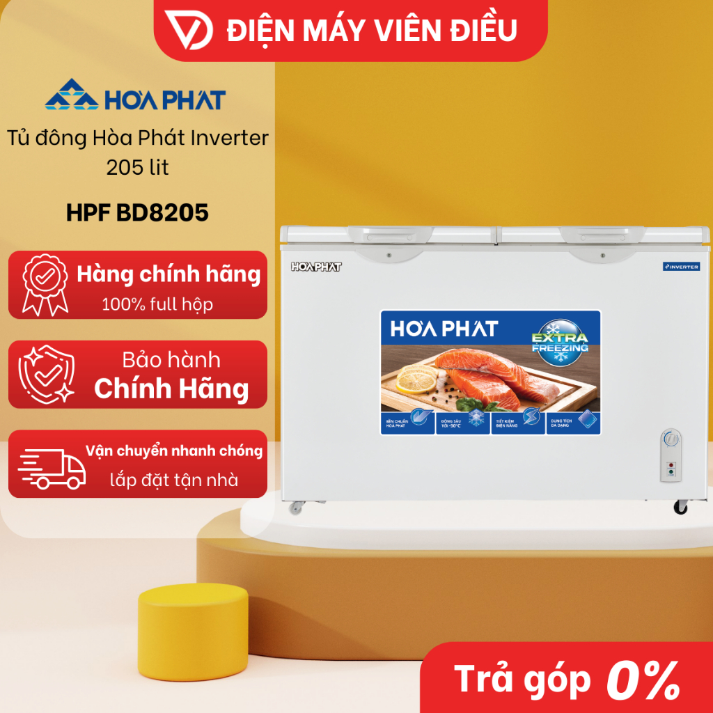 HPF BD8205 - Tủ Đông Mát Hòa Phát Inverter 205 Lít HPF BD8205 2 Ngăn Tiết Kiệm Điện Chính Hãng