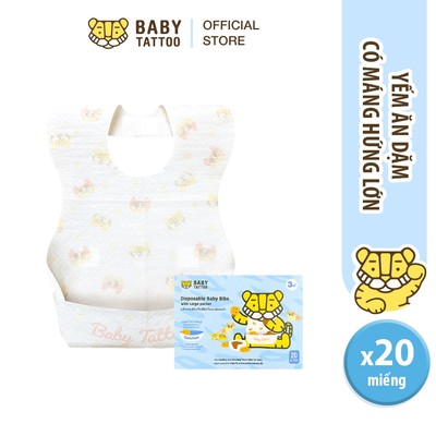 Yếm Ăn Dặm Cho Bé Có Máng Hứng BABY TATTOO, Yếm Vải Sử Dụng 1 Lần Tiện Lợi, Hộp 20 Cái