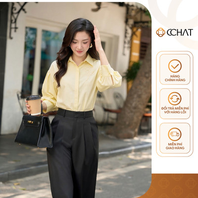 Áo Sơ Mi Nữ 𝐂𝐂𝐇𝐀𝐓 Dáng Suông Kiểu Gypsine Hoa Trang Trí Chất Liệu Cao Cấp 16FDT9041ST
