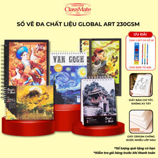 [Tặng Bút Chì] Sổ Vẽ Đa Chất Liệu GLOBAL ART 230gsm, Sketchbook A4/A5 Giấy Không Kỵ Tẩy Vẽ Màu Nước, Gouache, Acrylic