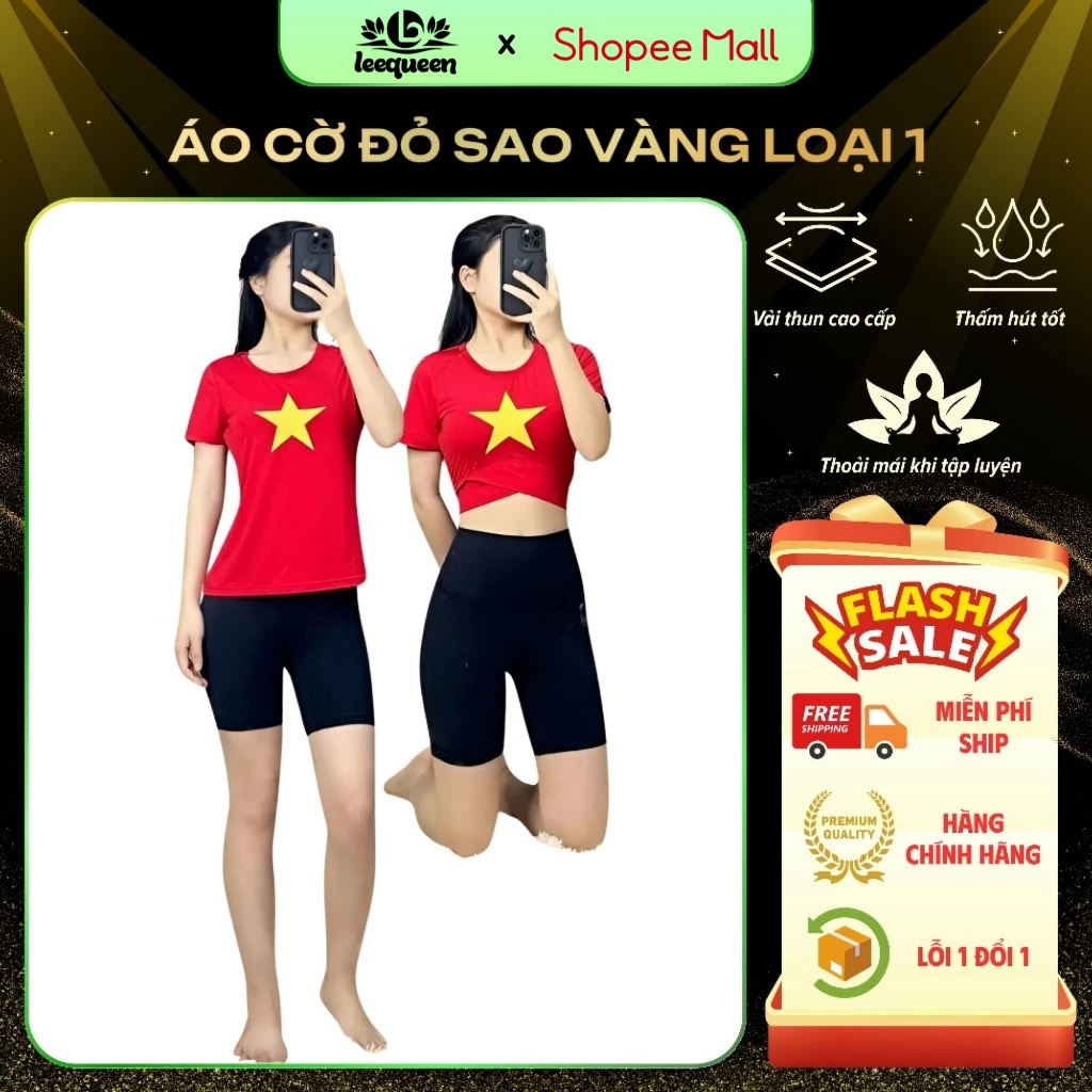 Áo cờ đỏ sao vàng Lee Queen tập Gym, Yoga, Aerobic chất liệu co giãn đa chiều, thấm hút mồ hôi