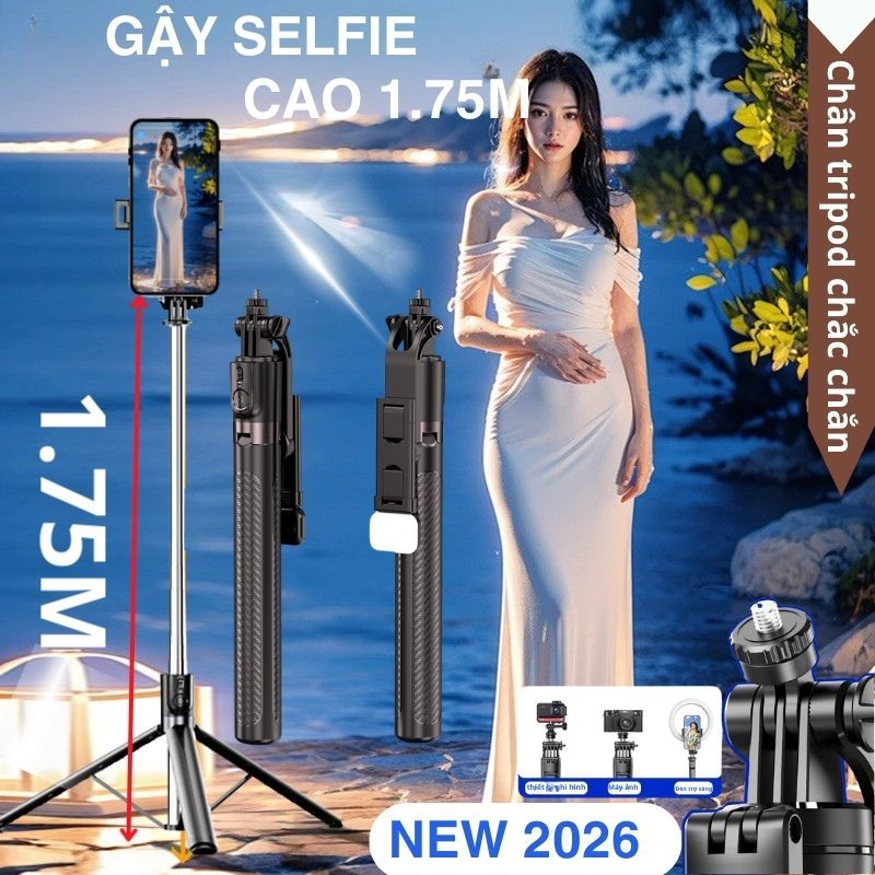 Tripod điện thoại Gậy chụp ảnh 3 chân 1M75 Cây chụp hình Selfie cầm tay Quay video Livestream | BigBuy360 - bigbuy360.vn