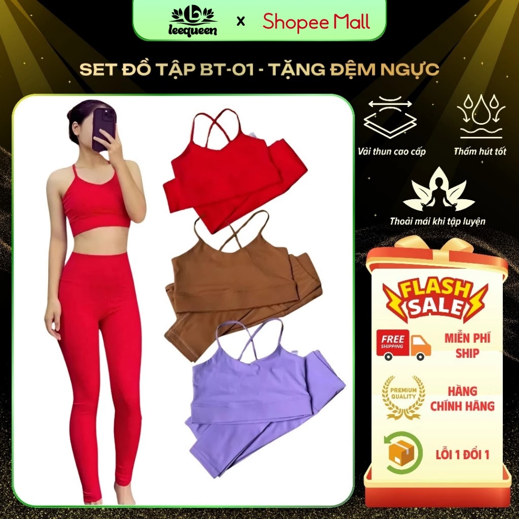 Set đồ tập Yoga Gym cao cấp Lee Queen chất liệu cotton spadex co giãn thấm mồ hôi
