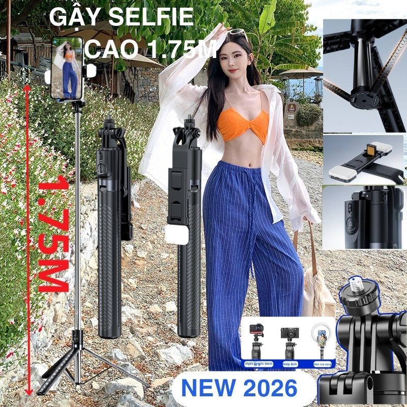 Tripod điện thoại Gậy chụp ảnh 3 chân 1M75 Cây chụp hình Selfie cầm tay Quay video Livestream | BigBuy360 - bigbuy360.vn